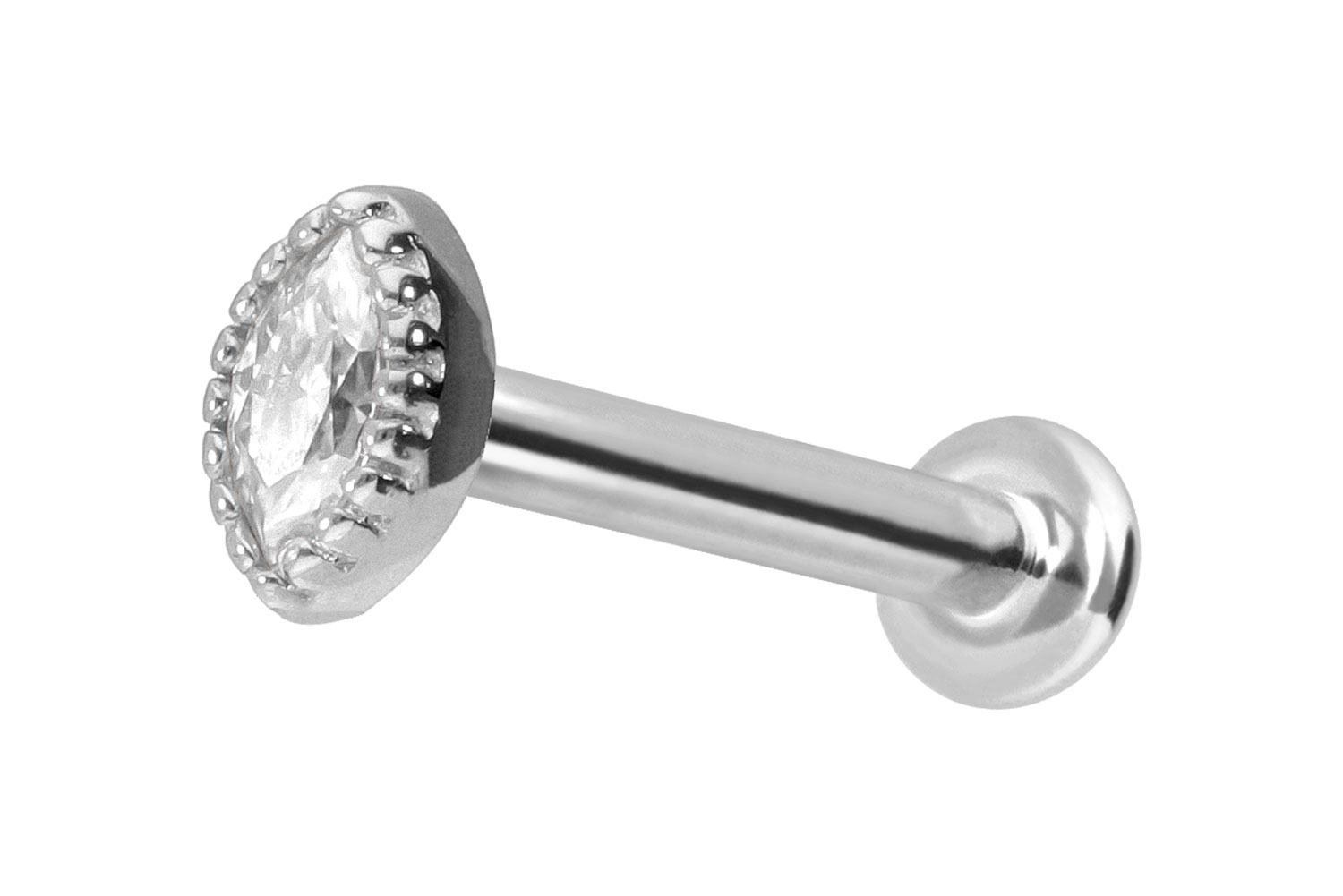 14 Karat Gold Labret Piercing mit Push Fit MOISSANIT-OVAL